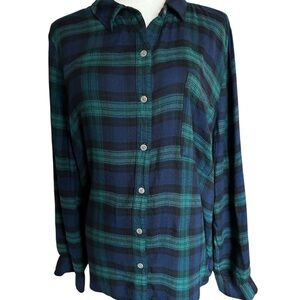 Green and Blue Plaid Button-Up Shirt